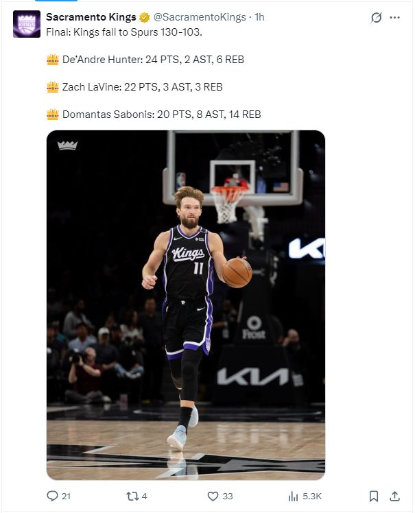 场均23次出手拿21分!国王为摆烂让新秀无限开火 美媒预测抽状元签